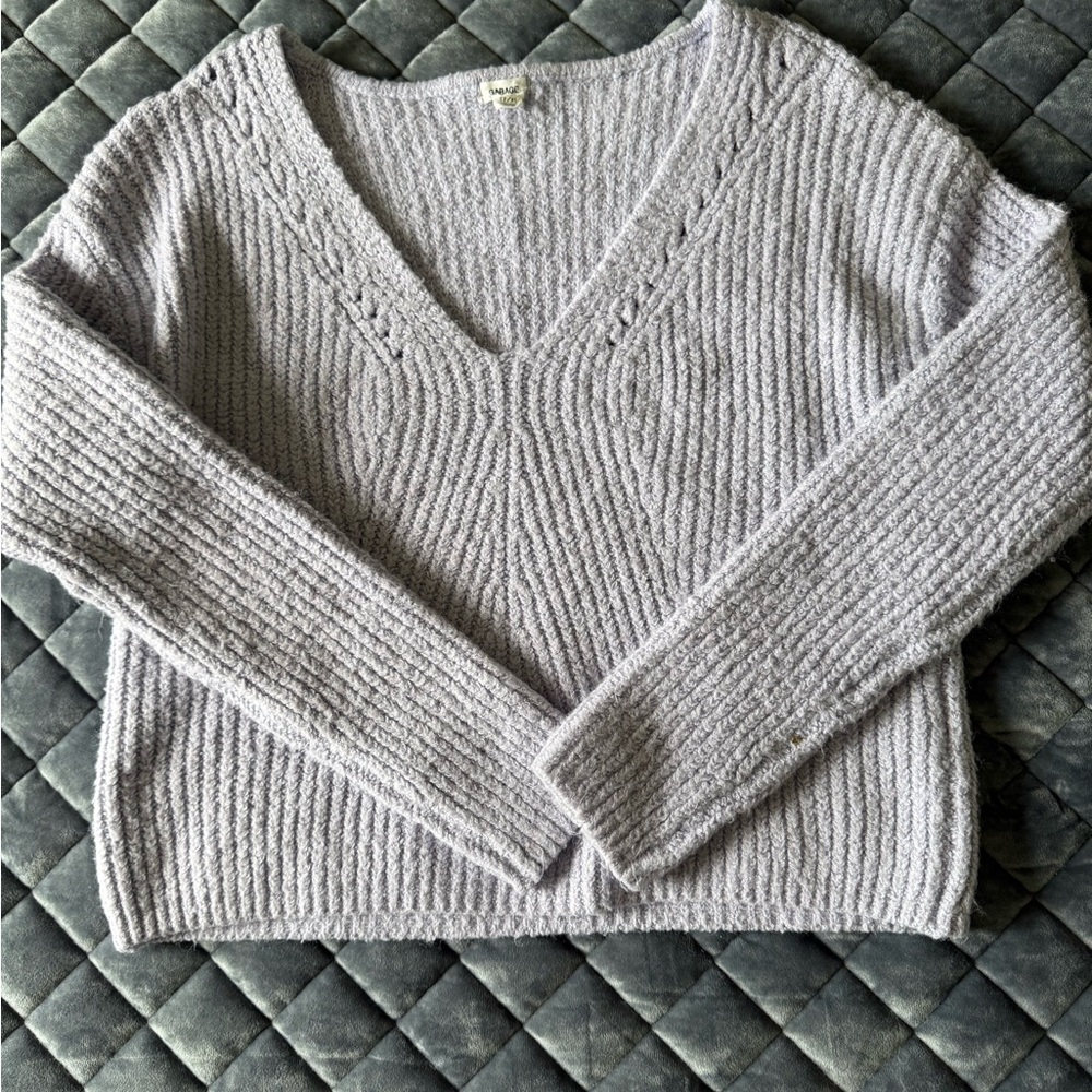 Garage Chenille Cozy V-Neck Sweater Cropped- size xs lavender